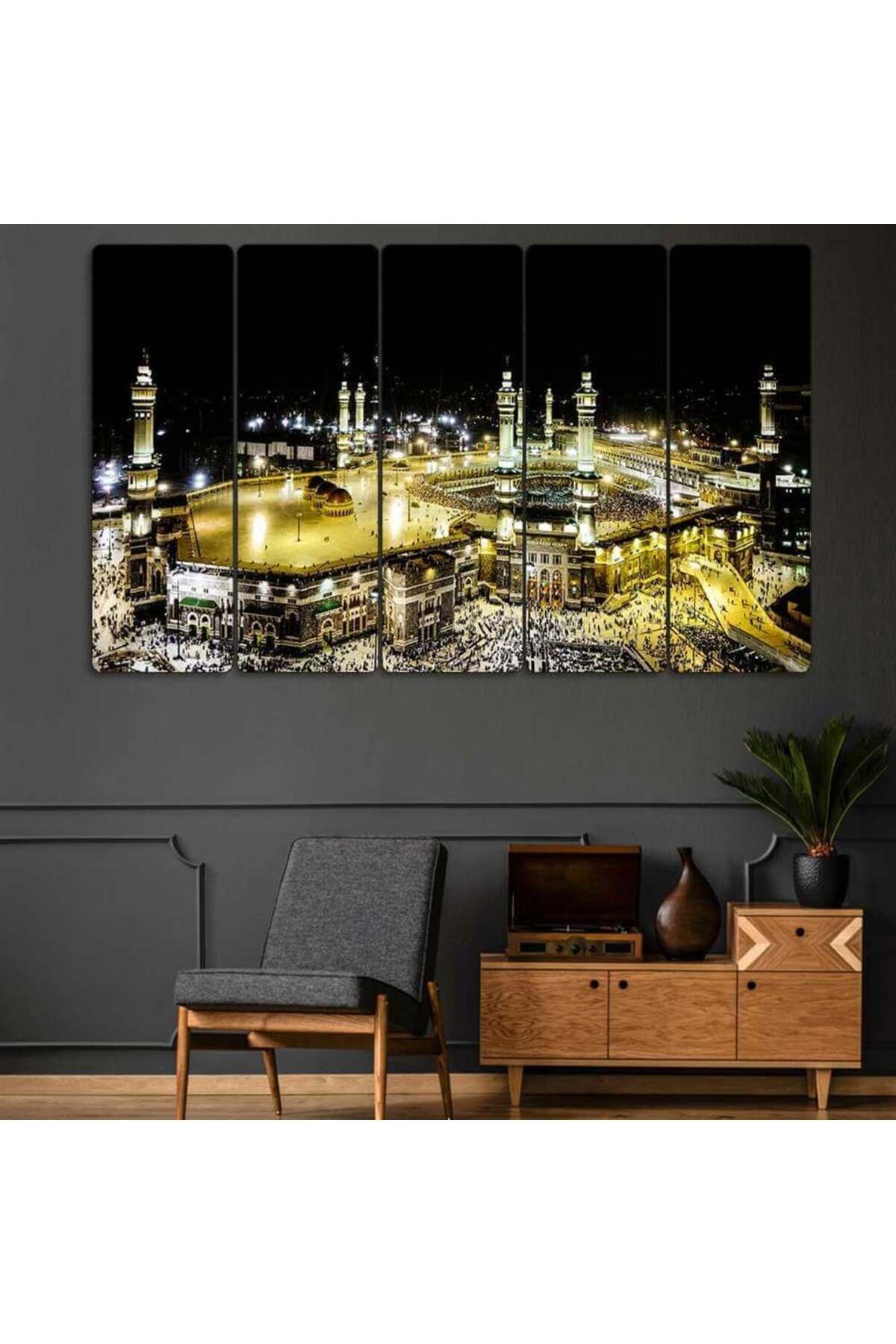 Mescid-i Haram Camii, Kabe, Mekke - 5 Parçalı Dini Tablo