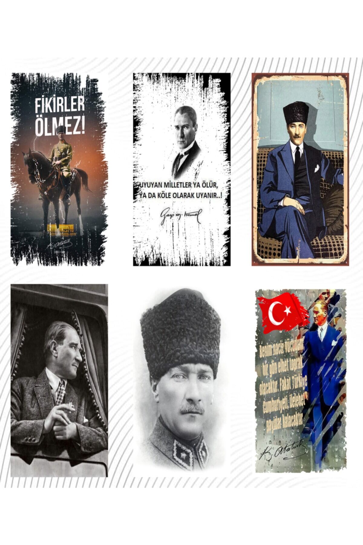 Atatürk 6'lı Ahşap Duvar Poster Seti - Hbb Özel Seri