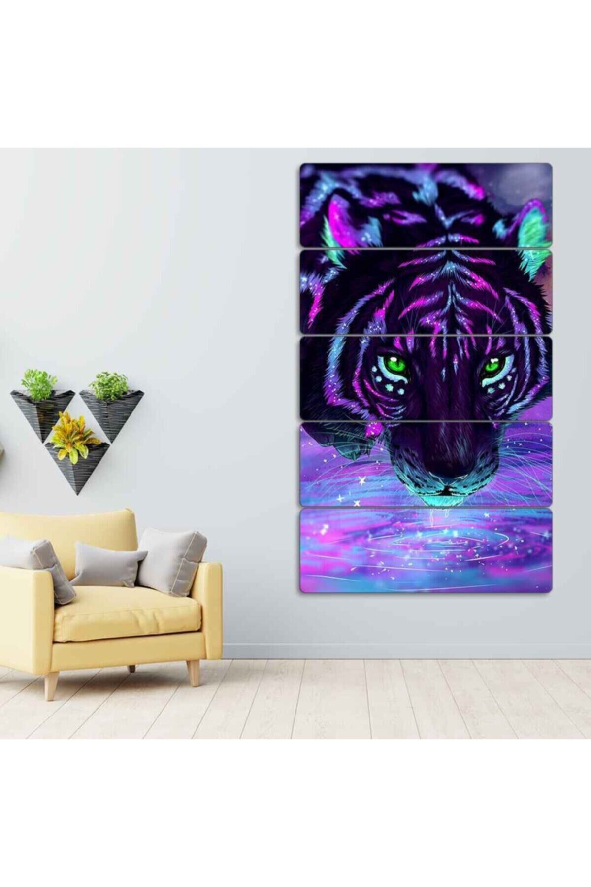 Renkli Kaplan - 5 Parçalı Tablo