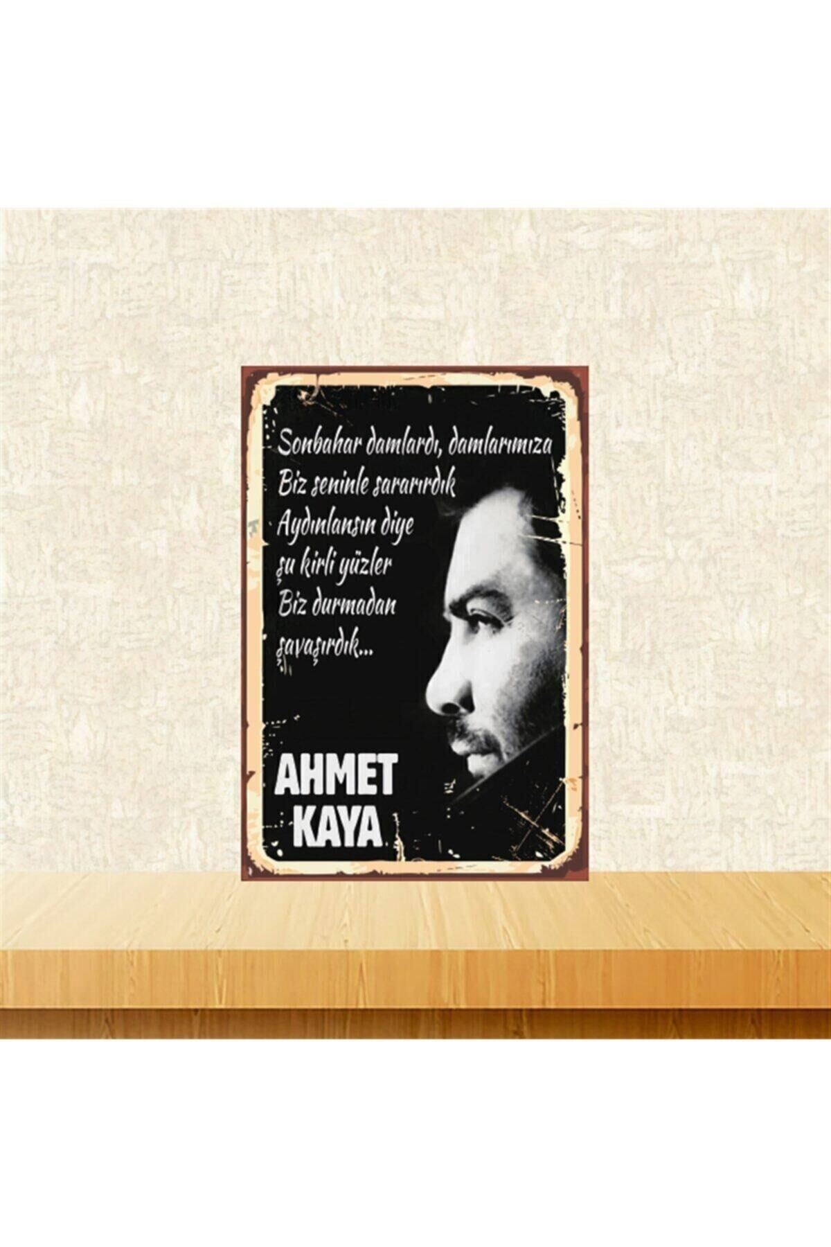 Ahmet Kaya Sonbahar Damlardı Damlarımıza 20-30 Cm Retro Ahşap Tablo Tkfx4872