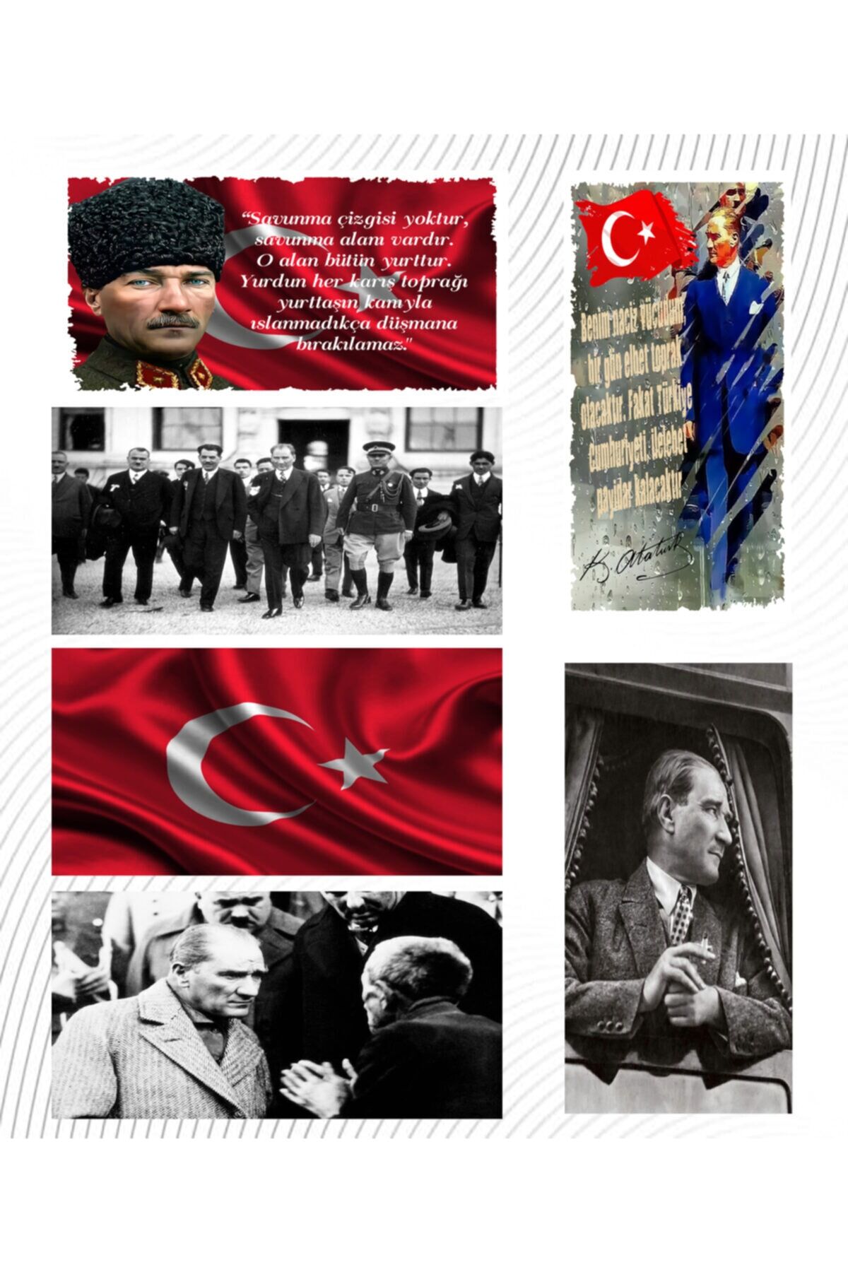 Atatürk 6'lı Ahşap Duvar Poster Seti - Hbb Özel Seri