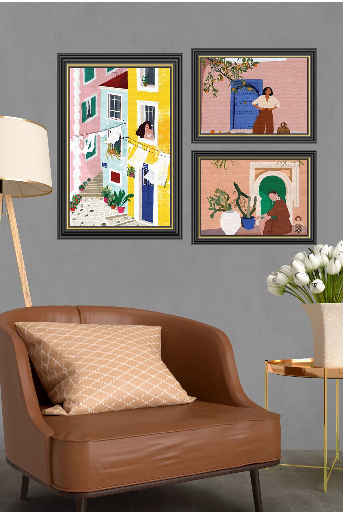 Parçalı Çerçeve Görünümlü Mdf Tablo Seti DNS