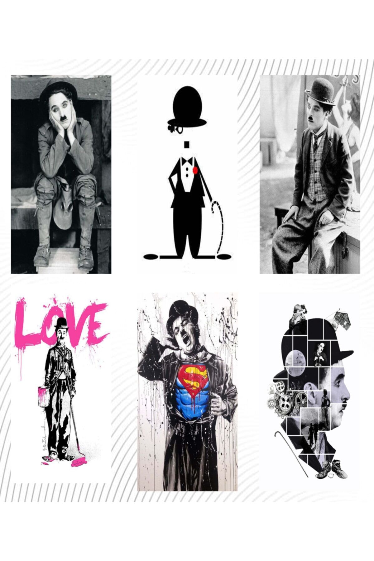 Charlie Caplin 6'lı Ahşap Duvar Poster Seti - Hbb Özel Seri