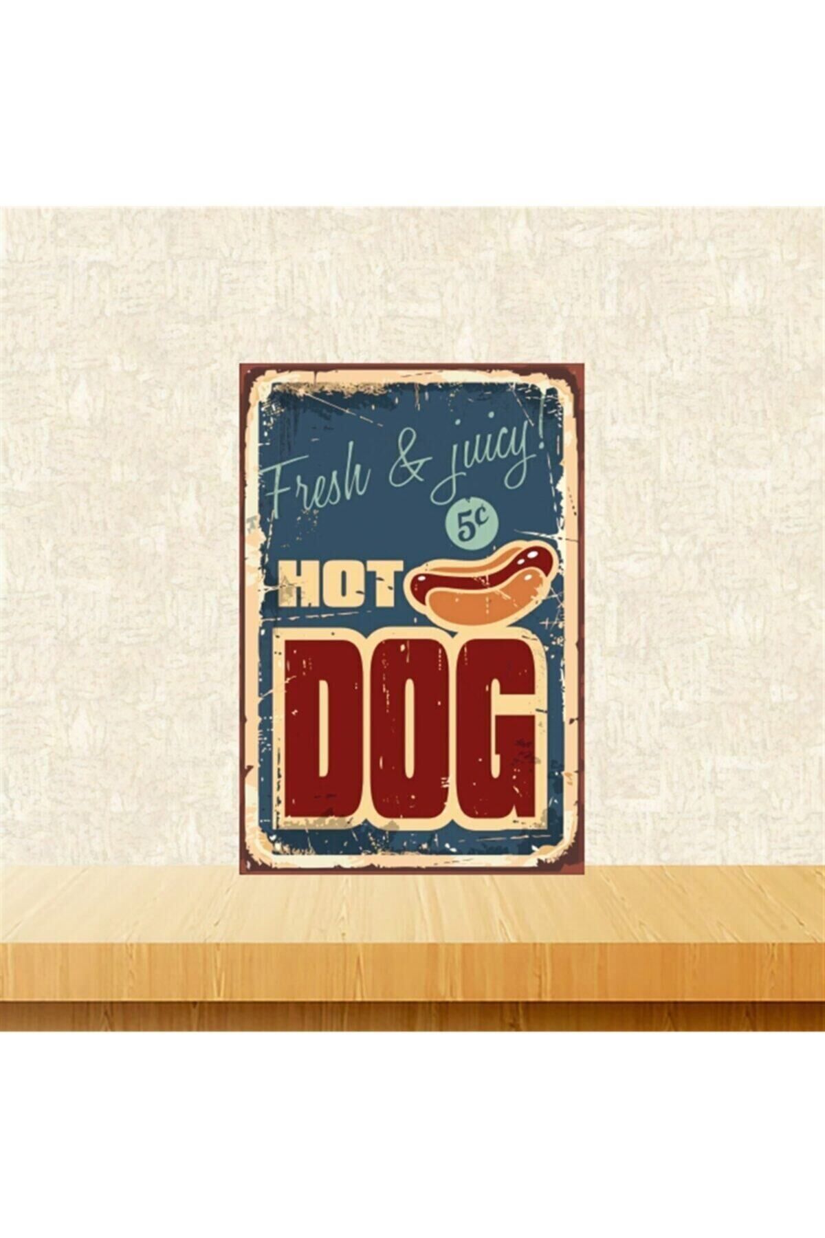 Hot Dog 20-30 Cm Retro Ahşap Tablo Tkfx5136