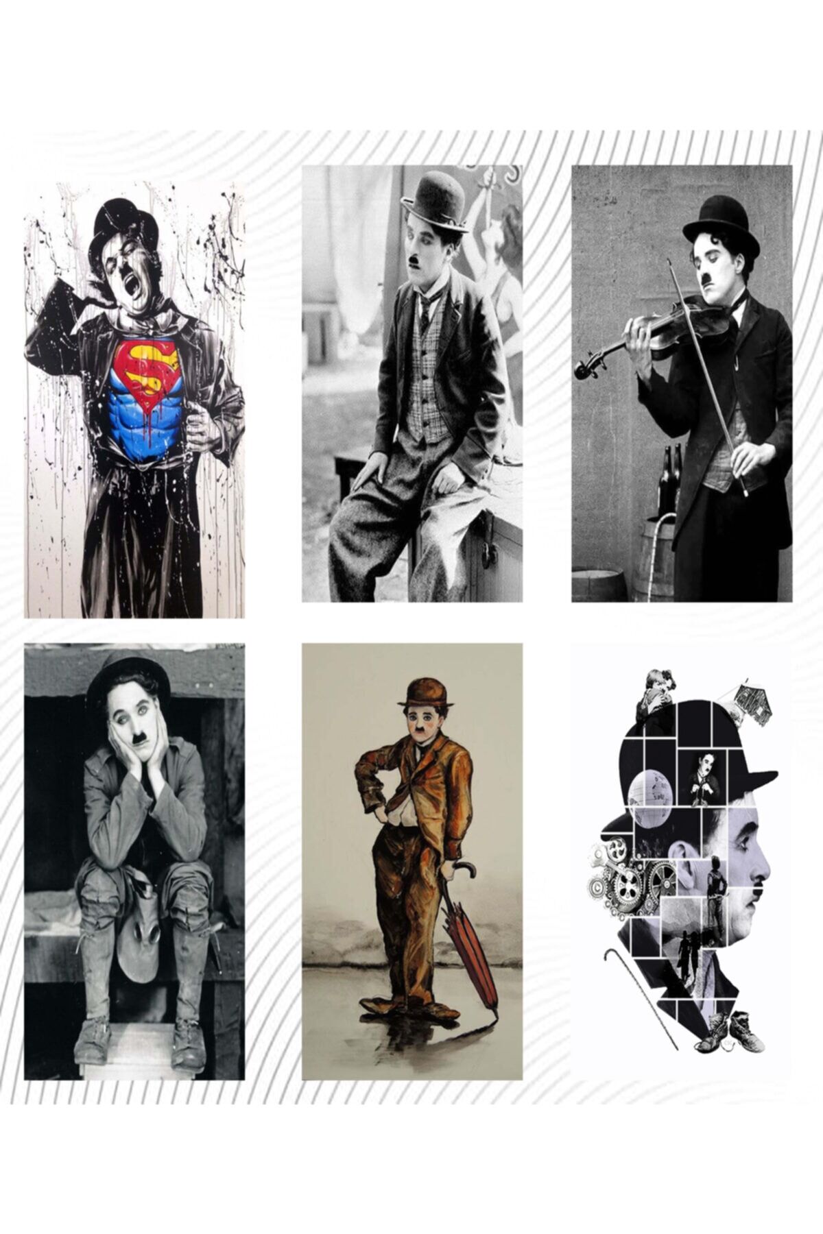 Charlie Caplin 6'lı Ahşap Duvar Poster Seti - Hbb Özel Seri