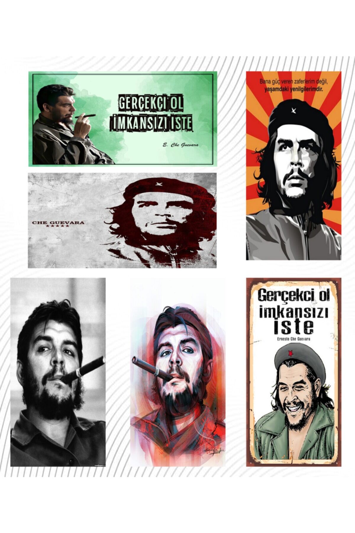 Che Guevara 6'lı Ahşap Duvar Poster Seti - Hbb Özel Seri