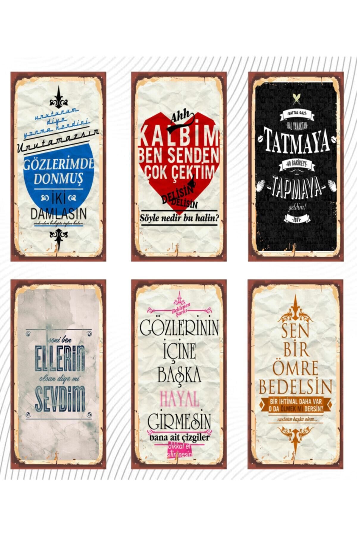 Türk Sanat Müziği Temalı 6'lı Ahşap Duvar Poster Seti Hbb Özel Seri