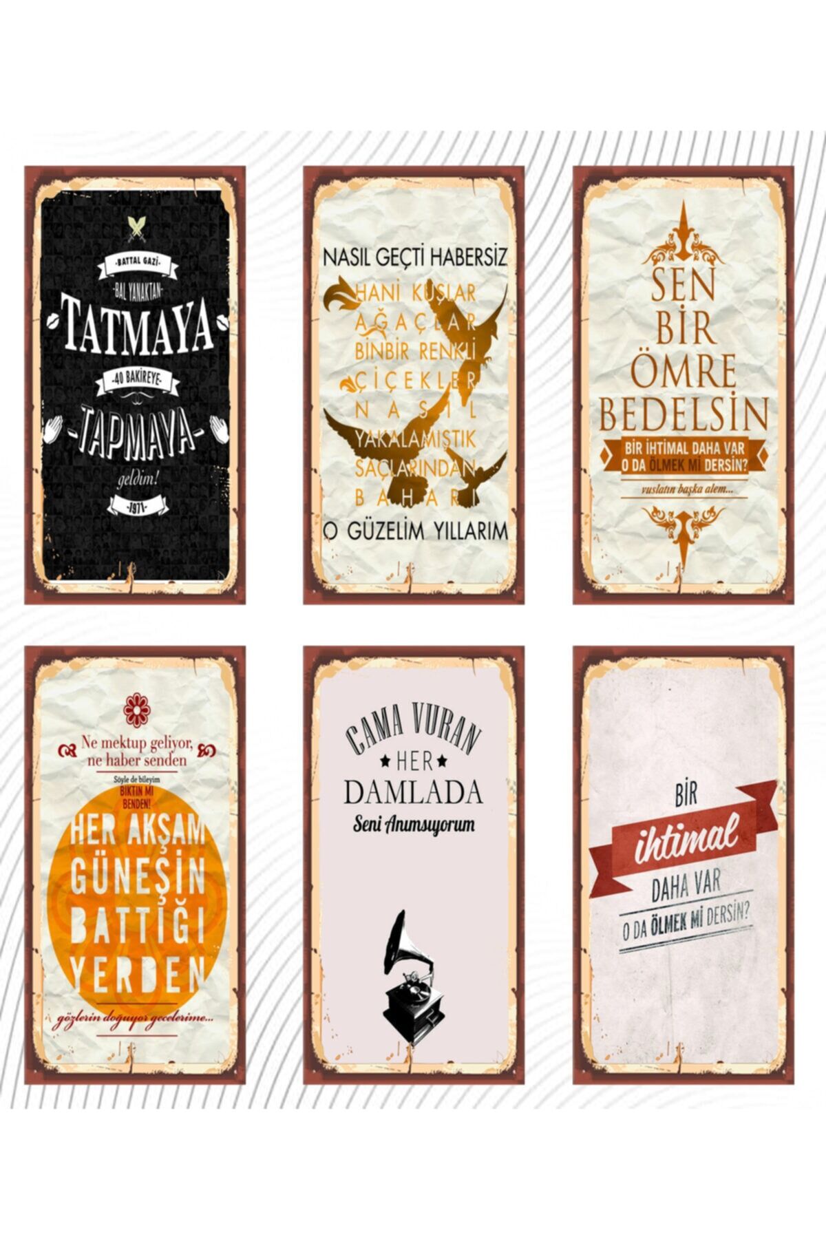 Türk Sanat Müziği Temalı 6'lı Ahşap Duvar Poster Seti - Hbb Özel Seri