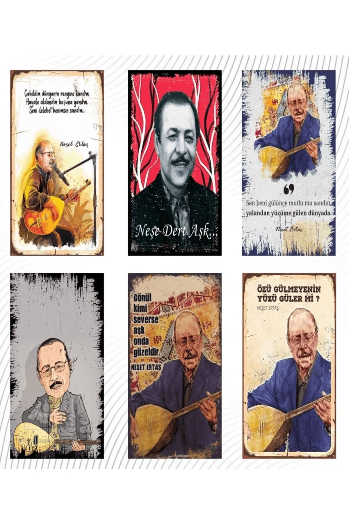 Neşet Ertaş Temalı 6'lı Ahşap Duvar Poster Seti