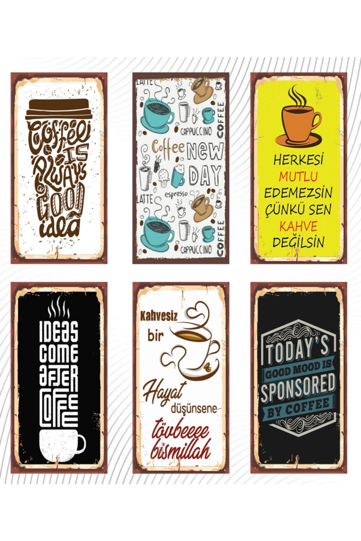 Çay Ve Kahve Temalı 6'lı Ahşap Duvar Poster Seti - Hbb Özel Seri