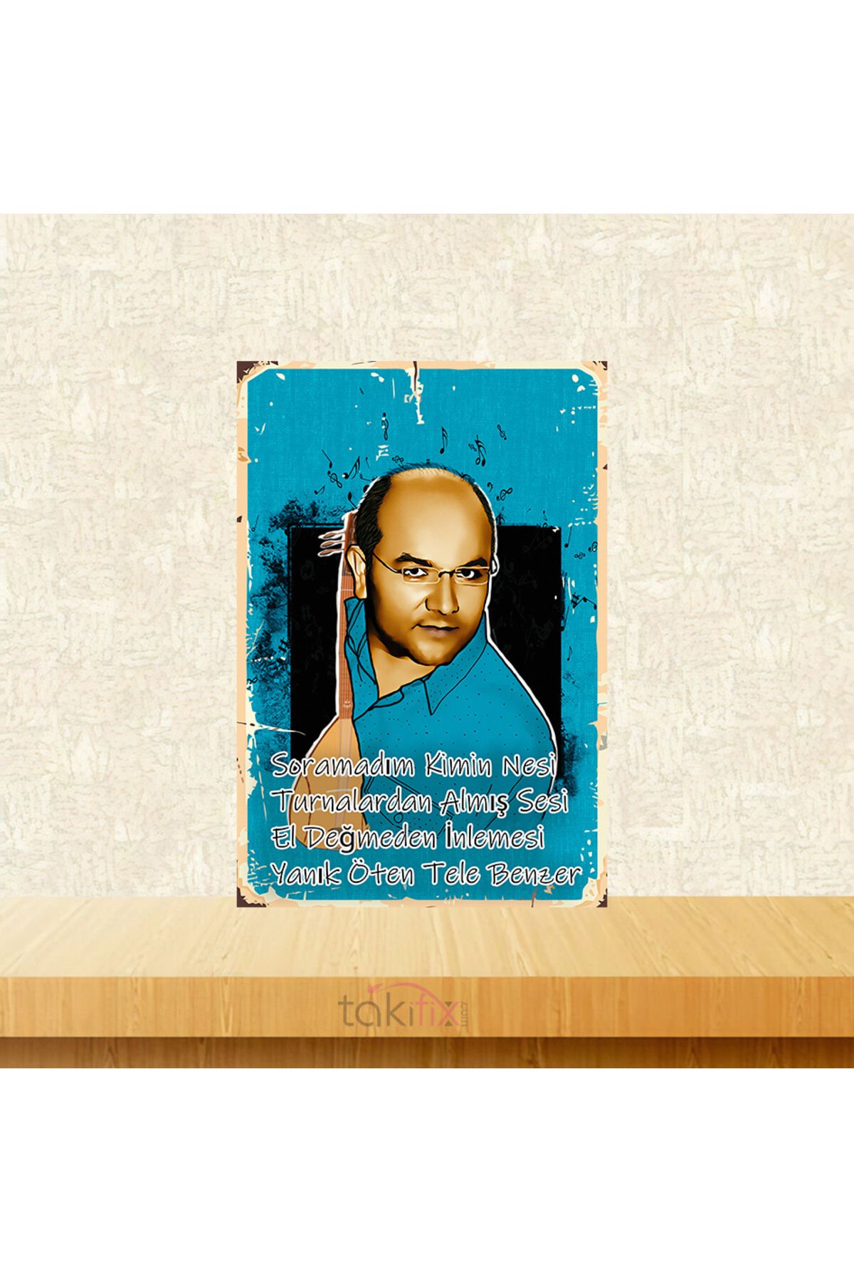 Kıvırcık Ali Yanık Öten Tele Benzer 20x30 Cm Retro Ahşap Tablo