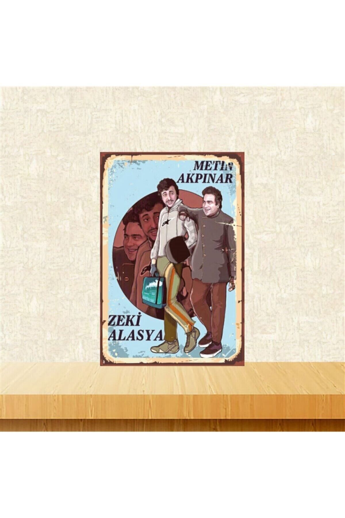 Zeki Alasya Metin Akpınar 20-30 Cm Retro Ahşap Tablo Tkfx4901