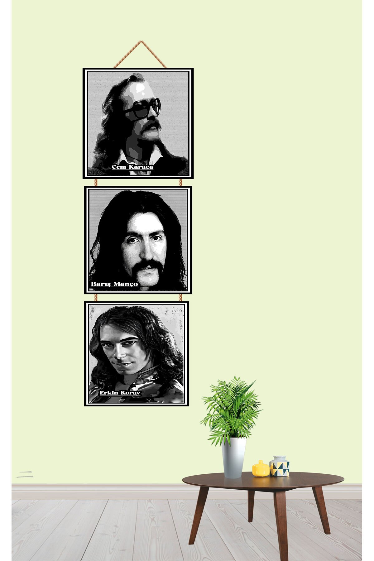 Barış Manço Erkin Koray Cem Karaca Temalı 15 x 45 CM 20 x 60 CM MDF Üçlü Duvar Tablosu ..2 Seçenek