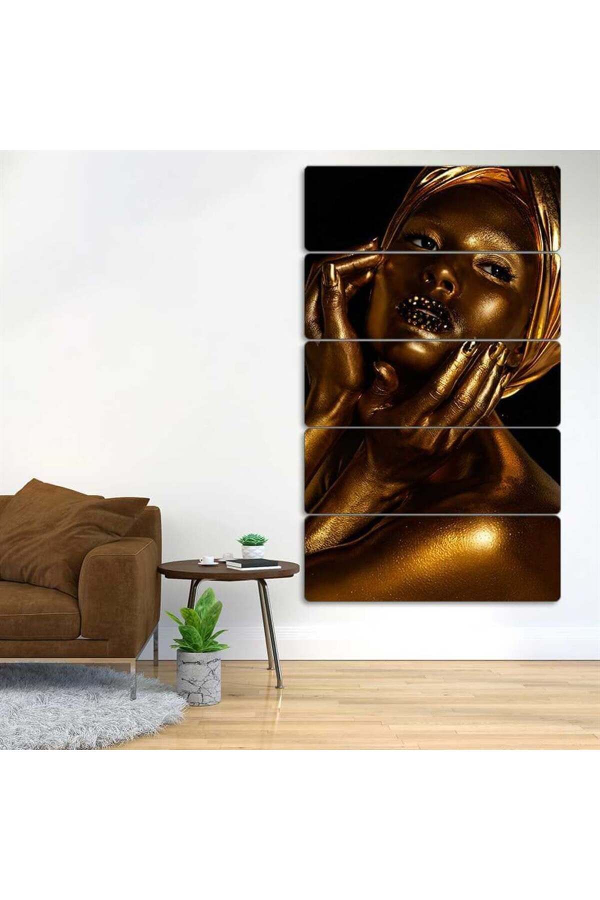Gizemli Altın Parıltı - 5 Parçalı Kadın Tablo