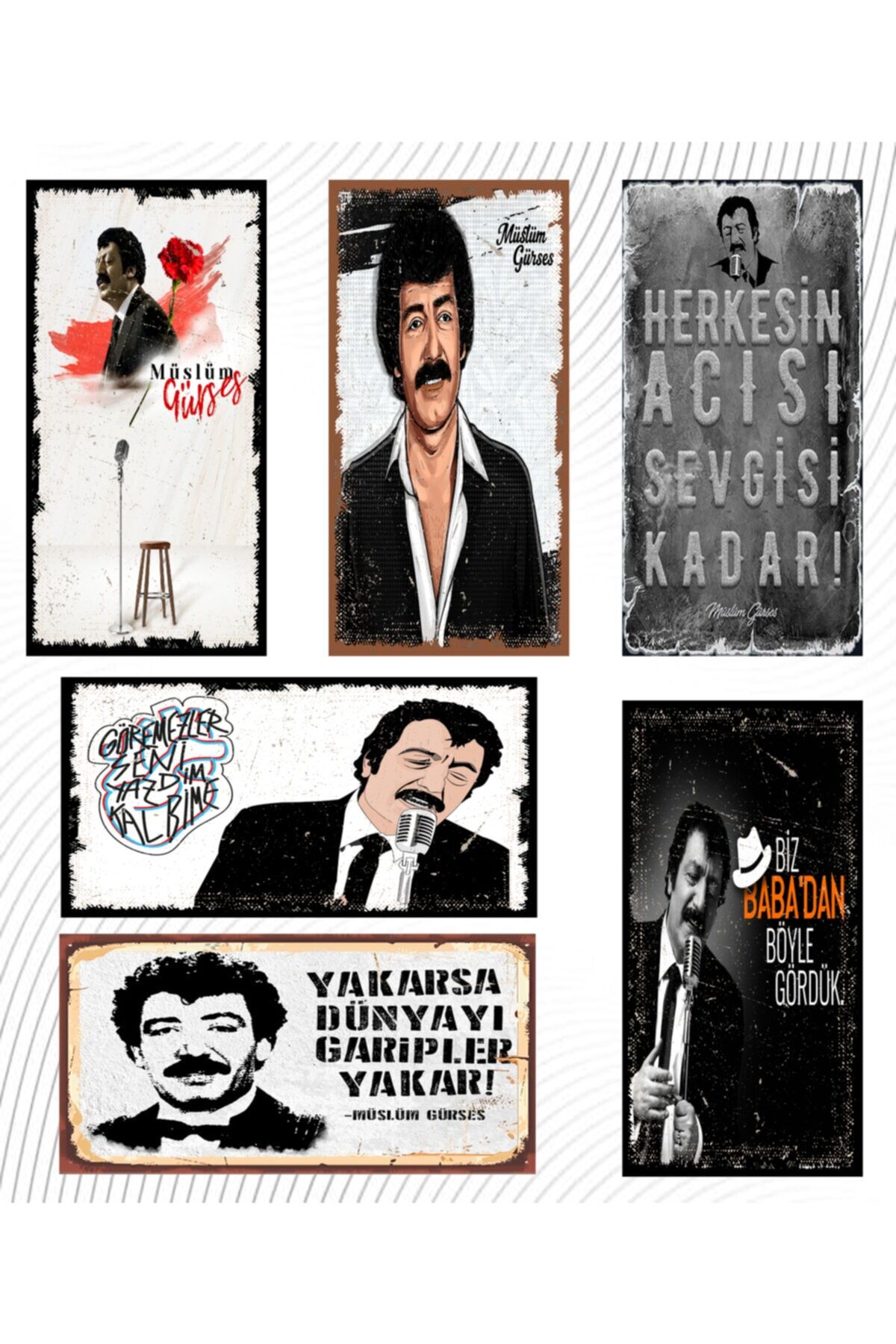 Müslüm Gürses 6'lı Ahşap Duvar Poster Seti - Hbb Özel Seri