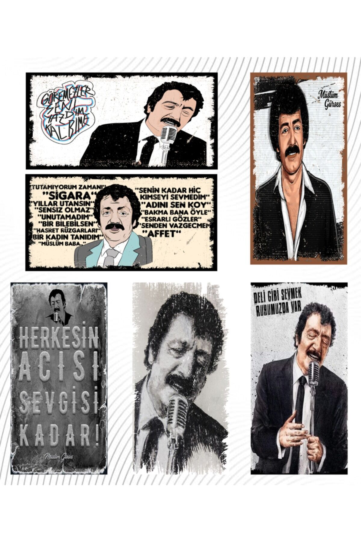 Müslüm Gürses 6'lı Ahşap Duvar Poster Seti - Hbb Özel Seri