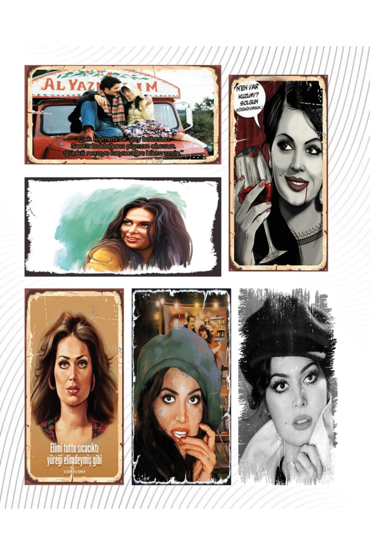 6’lı Yeşil Çam Set - Retro Ahşap Poster – Özel Koleksiyon – Hbb