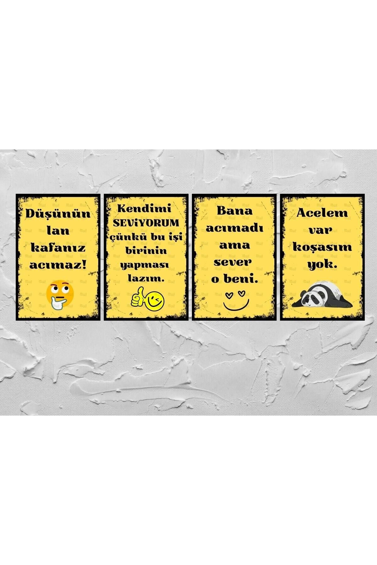 Duvar Yazıları Retro Ahşap Poster Set 4 Lü 20x30cm