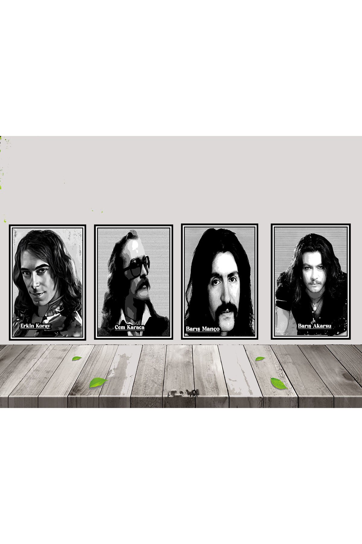 Cem Karaca Erkin Koray Barış Manço Barış Akarsu 4 Parça 20x30 CM Retro Ahşap Tablo Seti 022