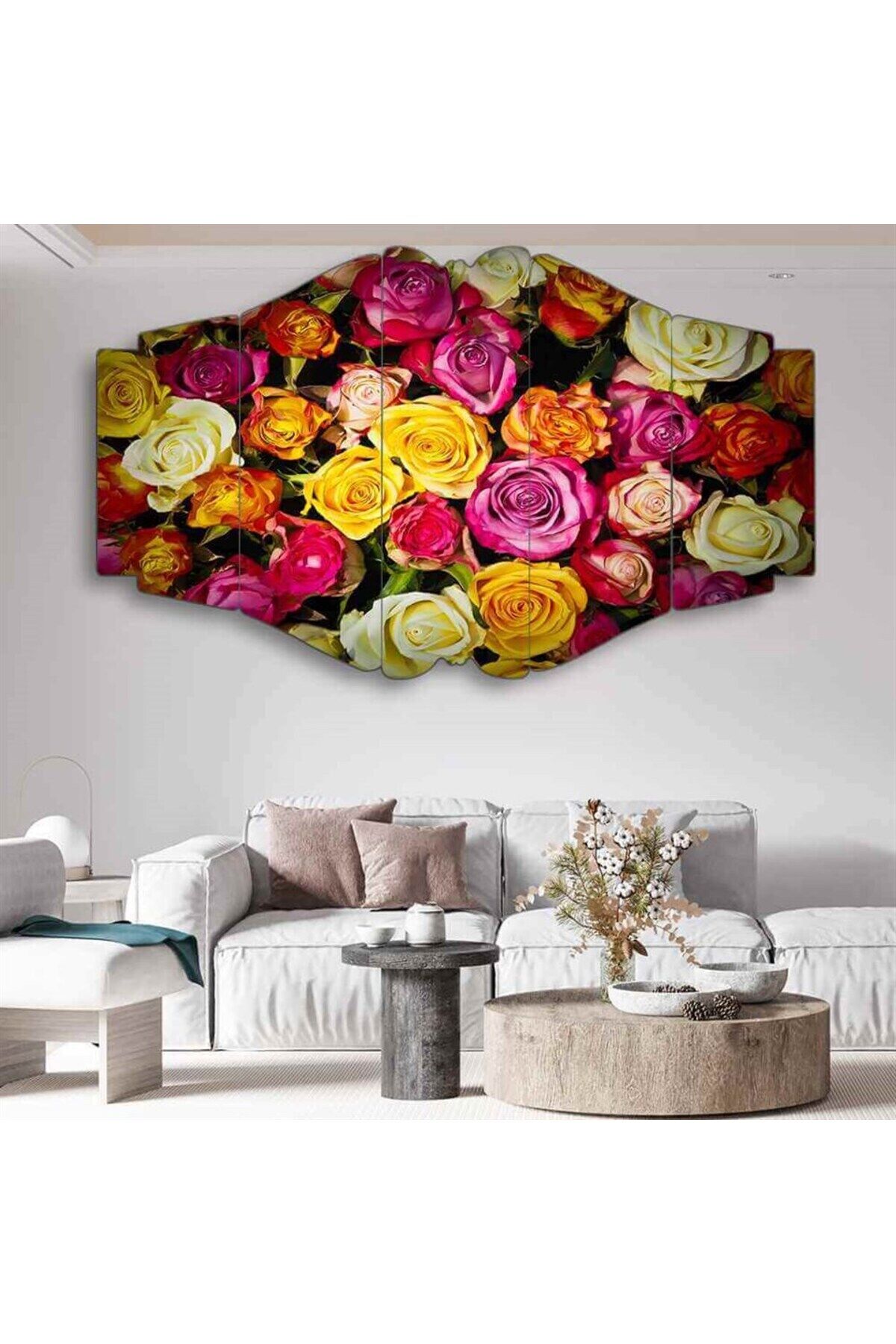 Rengarenk Güller - 5 Parçalı Çiçek Tablo