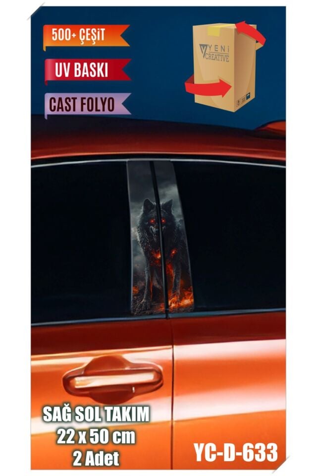 Araç Kapı Direk Kaplama Folyosu Kurt Desenli Uyumlu (SAĞ SOL TAKIM) (2 ADET) - 22x50 Cm