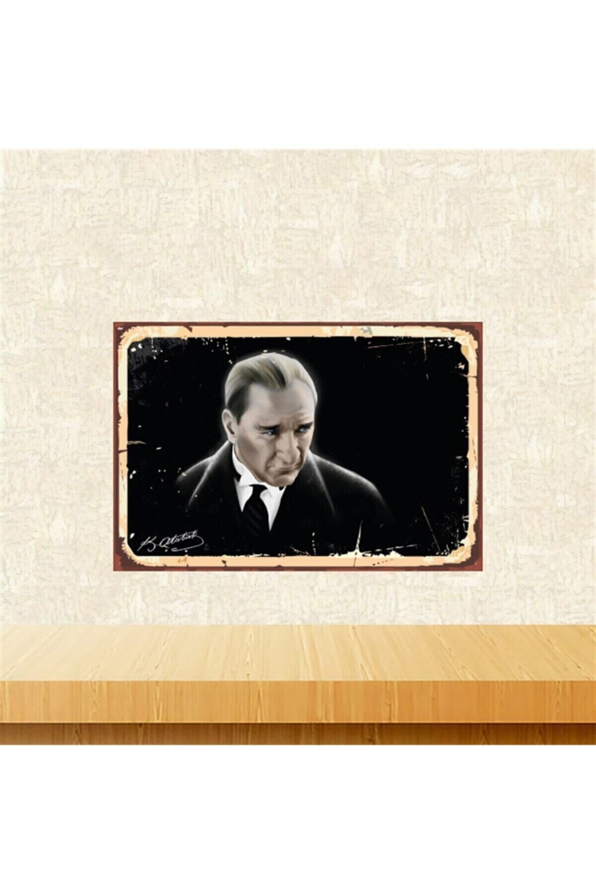 Mustafa Kemal Atatürk Tasarımlı 20-30 Cm Retro Ahşap Tablo Tkfx5437
