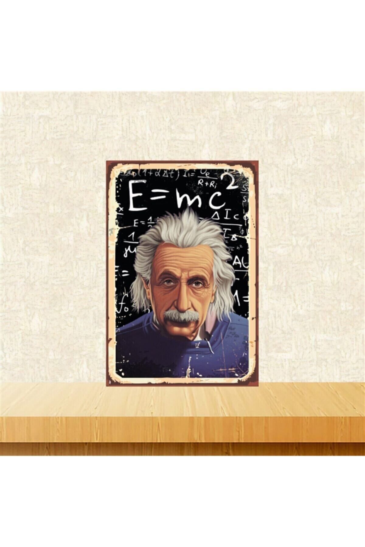 Albert Einstein Ve Formüller 20-30 Cm Retro Ahşap Tablo Tkfx4723