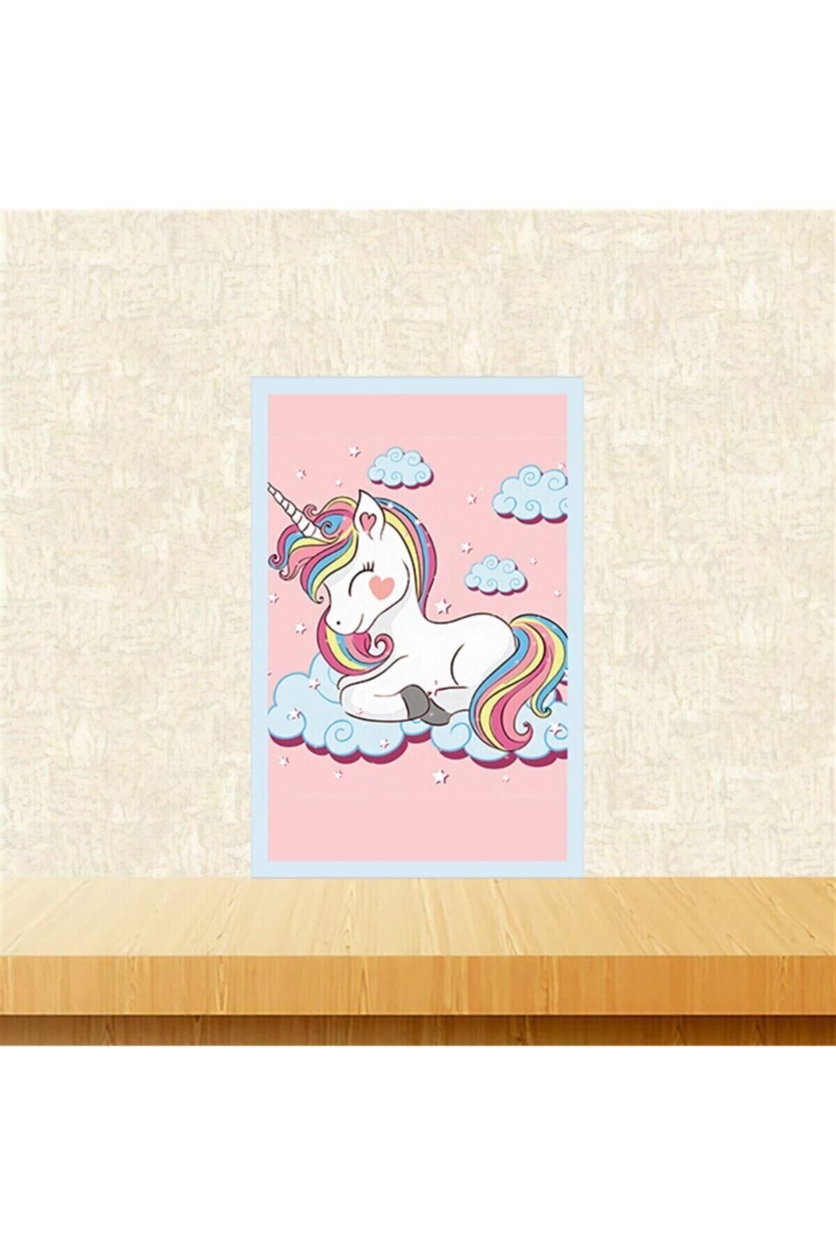 Uyuyan Unicorn Tasarımlı Retro Ahşap Tablo 20x30 cm Tkfx5952