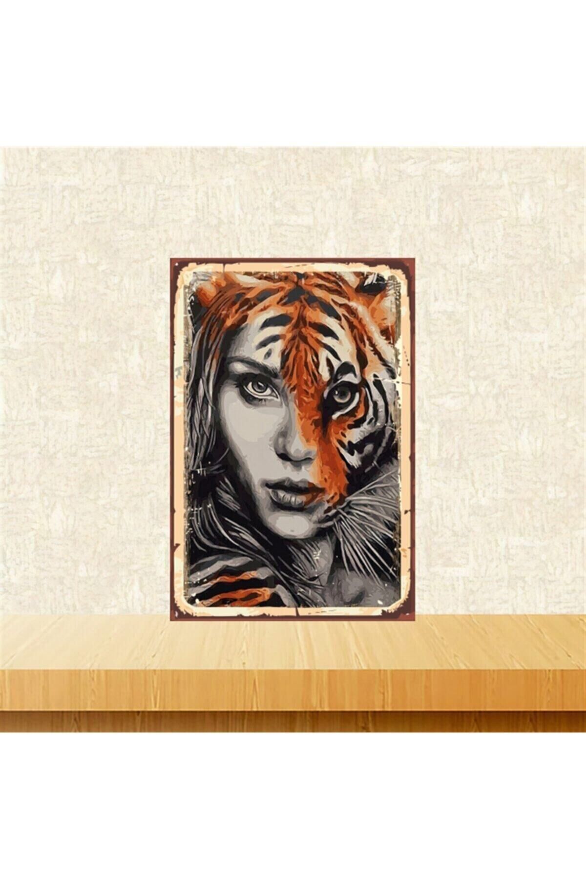 Aslan Ve Kadın Tasarımlı 20-30 Cm Retro Ahşap Tablo Tkfx4588