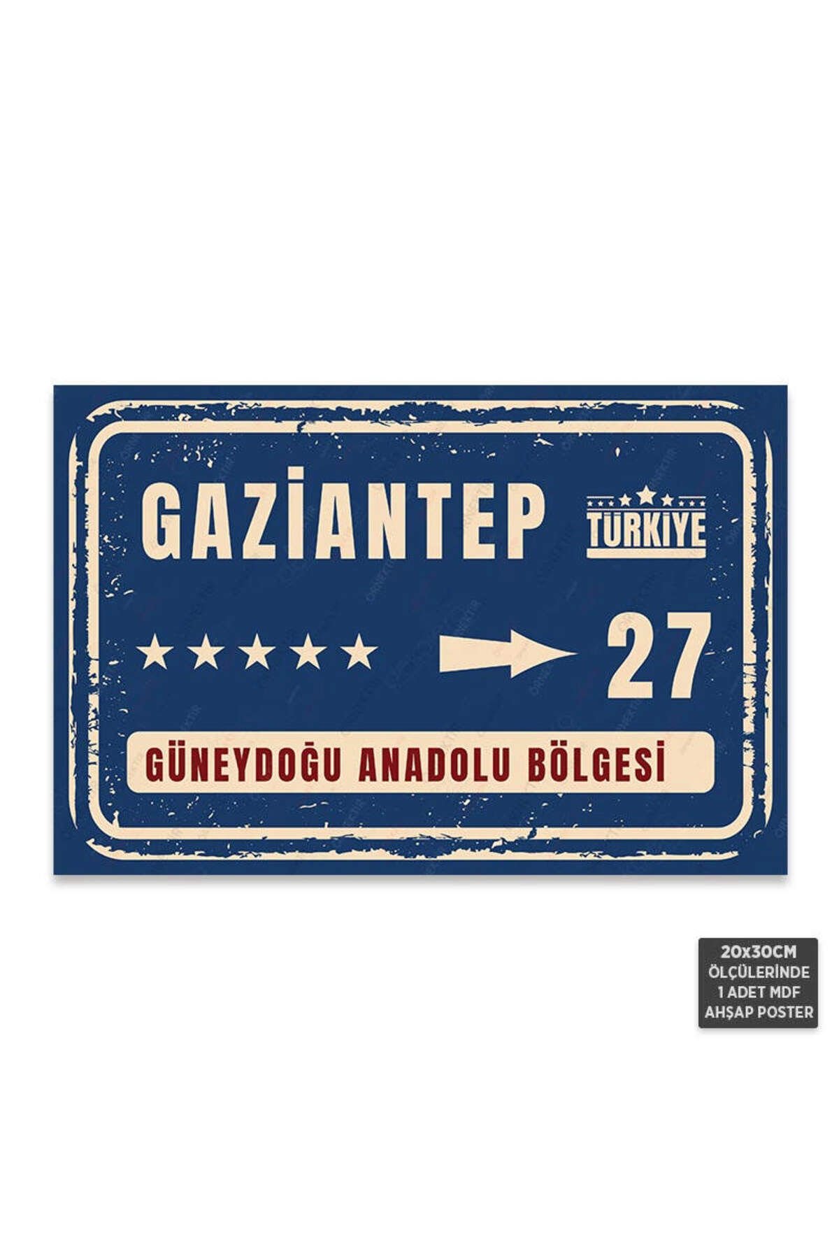 PT1084 - Gaziantep Şehir Tabelası Retro Mdf Ahşap Poster (20x30cm)