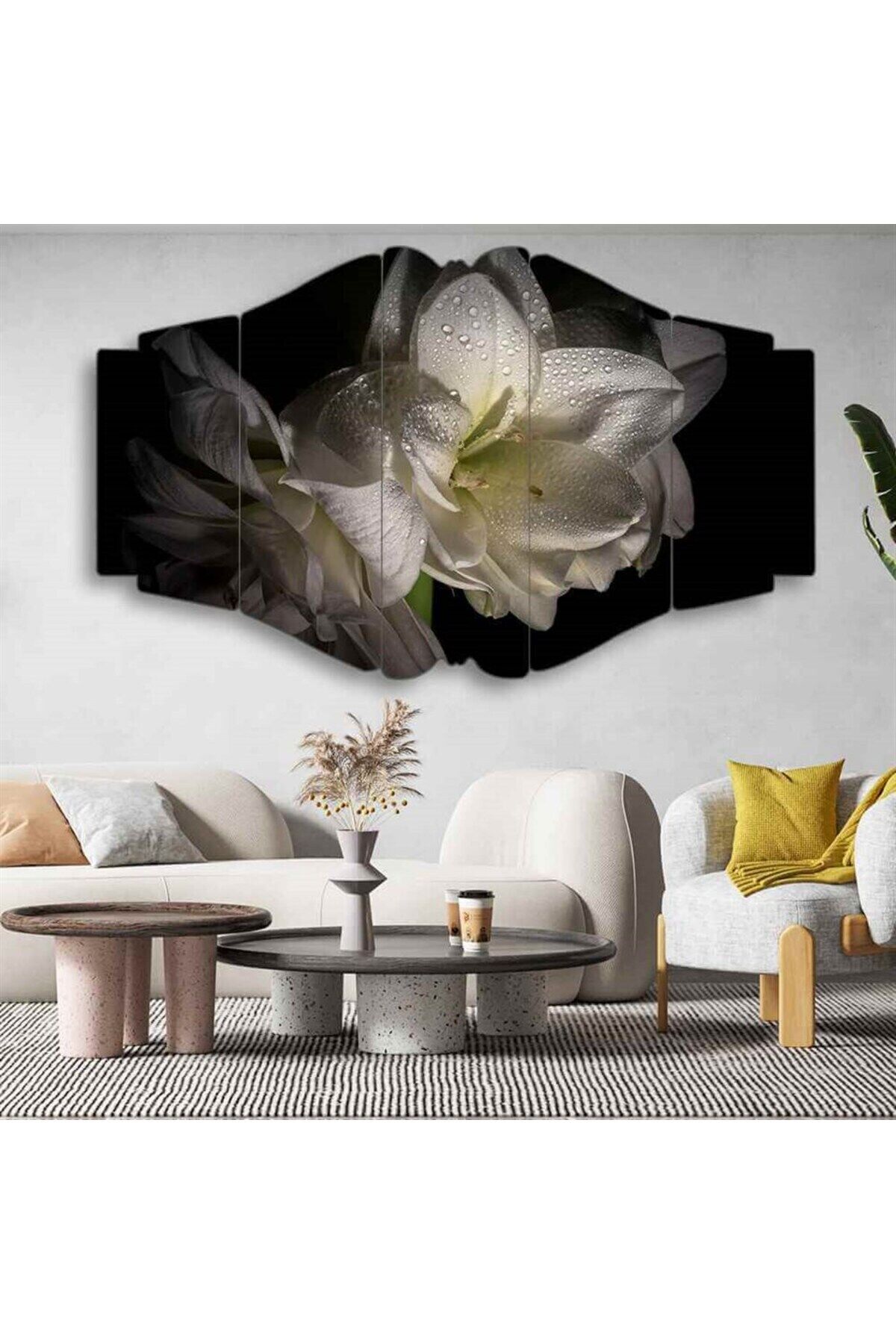 Çiy Taneleriyle Açan Zarafet - 5 Parçalı Çiçek Tablo