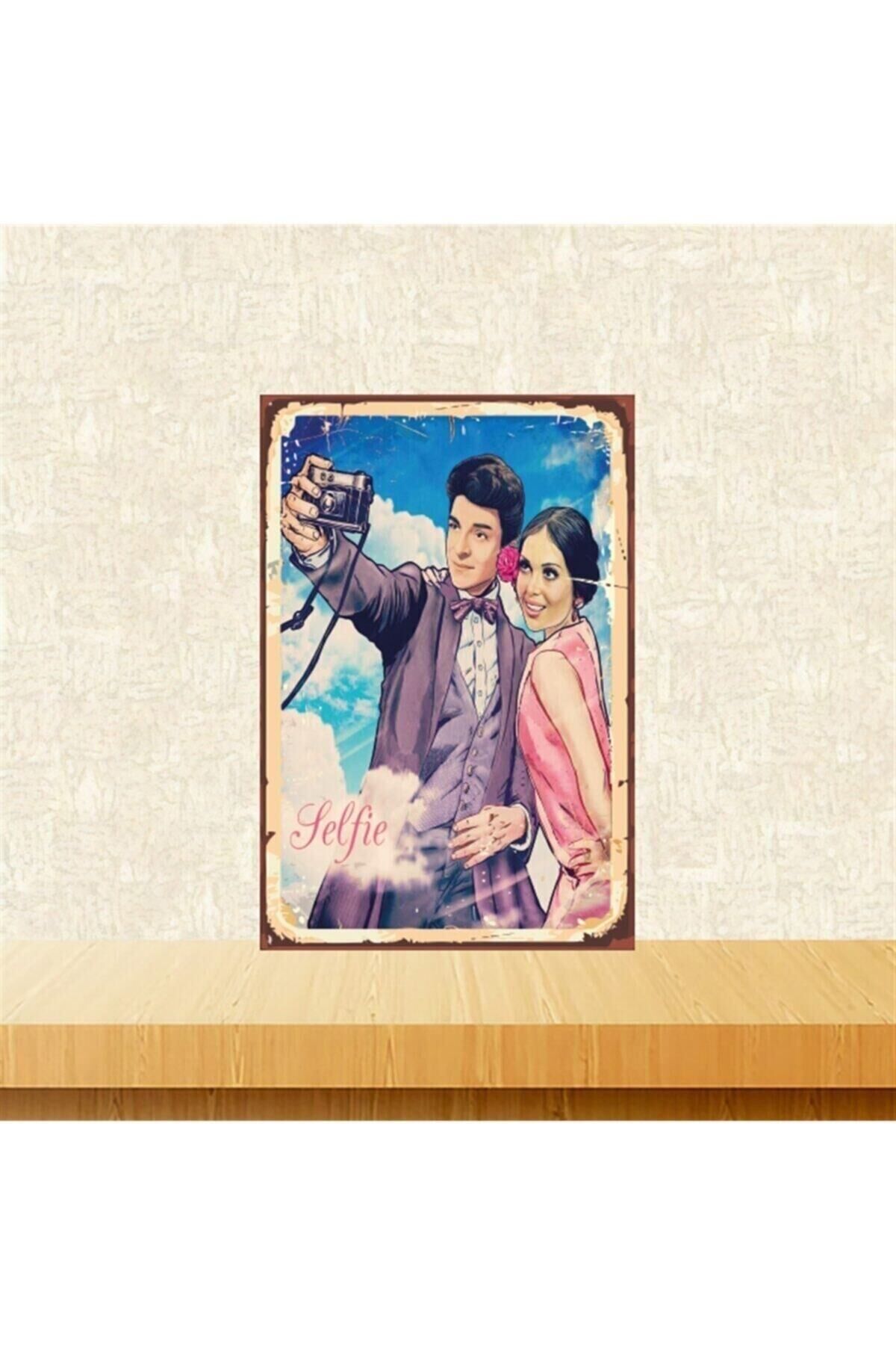 Zeki Müren Türkan Şoray Selfie 20-30 Cm Retro Ahşap Tablo Tkfx4990