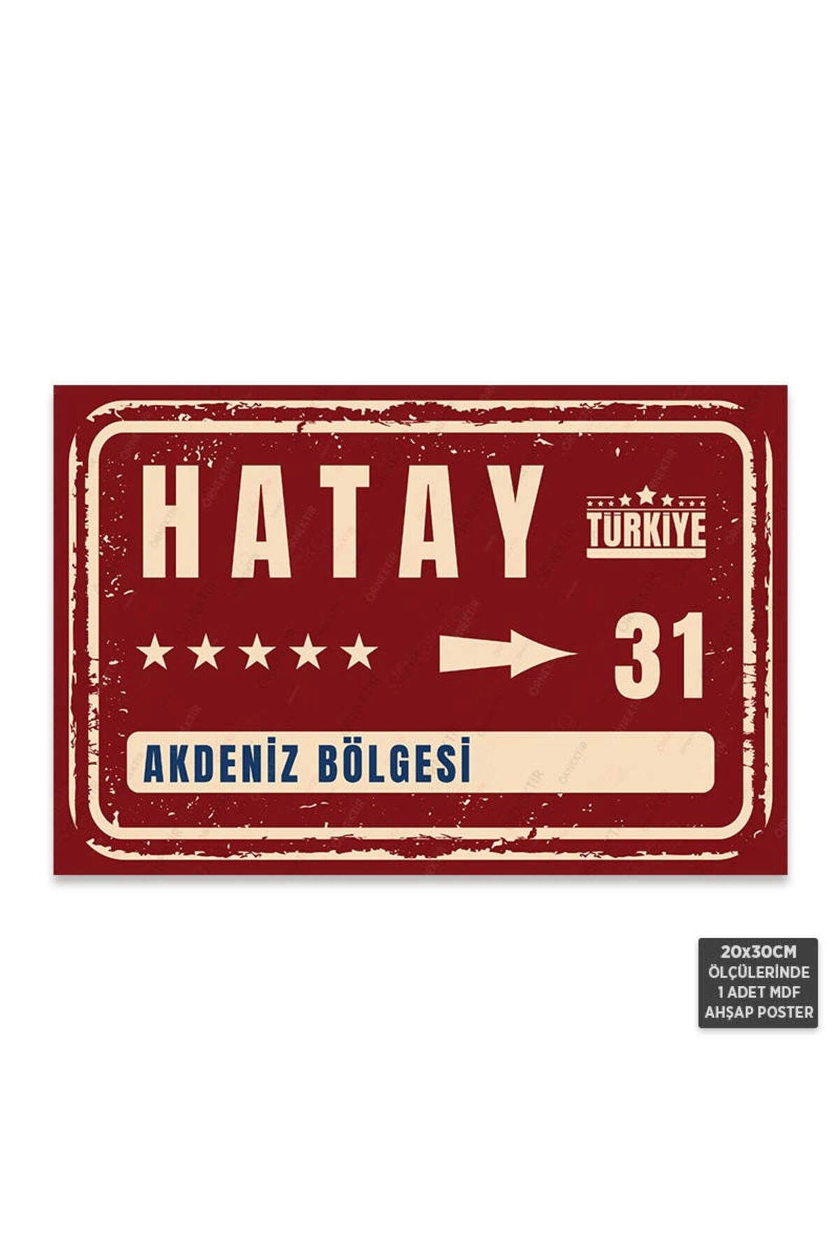 PT1091 - Hatay Şehir Tabelası Retro Mdf Ahşap Poster (20x30cm)