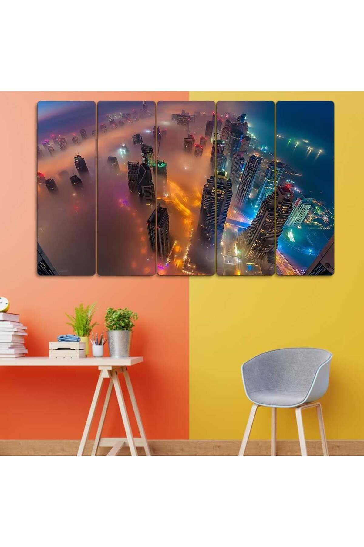 Dubai'de Gece Sis, Gökdelenler - 5 Parçalı Tablo