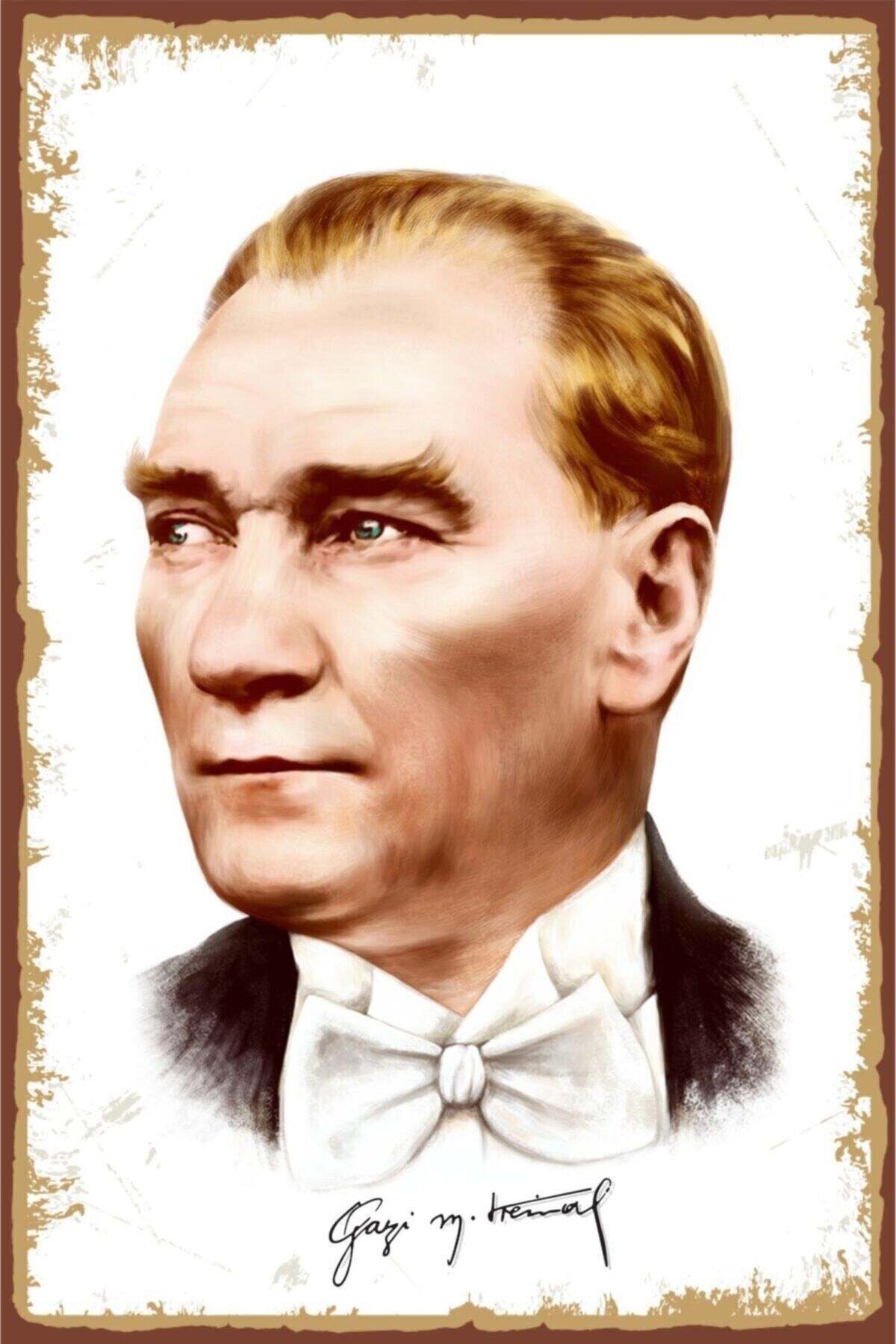 Atatürk Görselli Retro Ahşap Poster