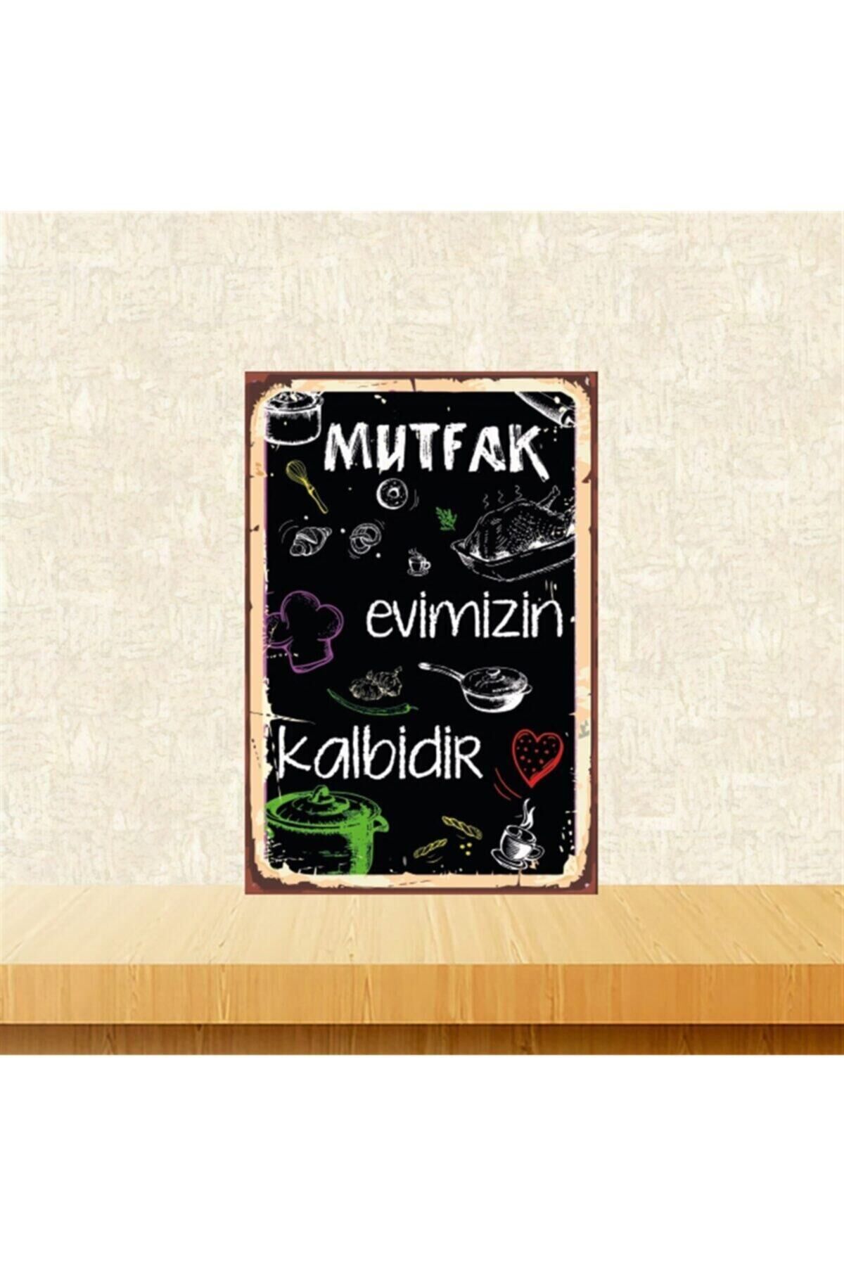 Mutfak Evimizin Kalbidir 20-30 cm Retro Ahşap Tablo Tkfx5884