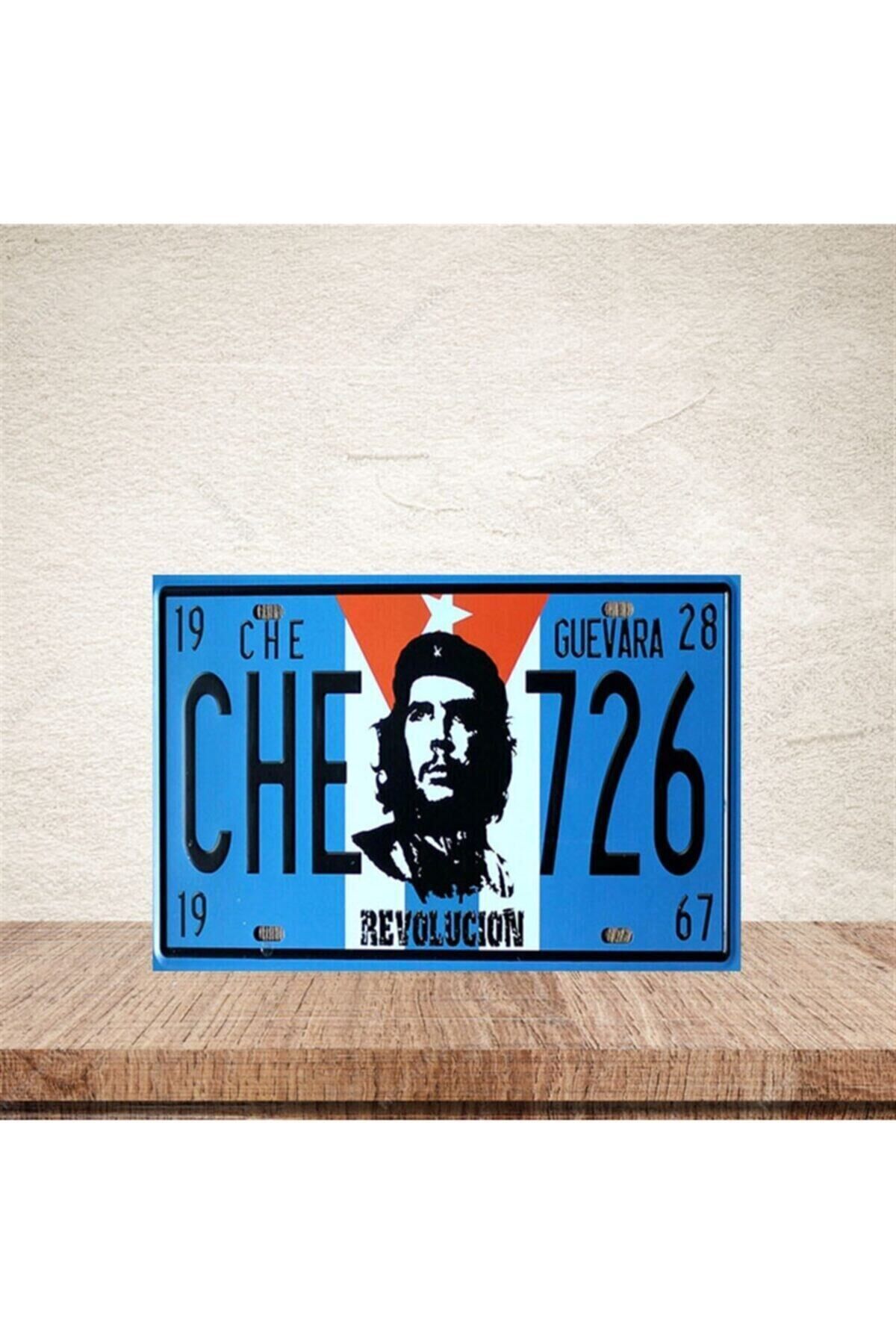 Mavi Retro Ahşap Che Baskılı Poster