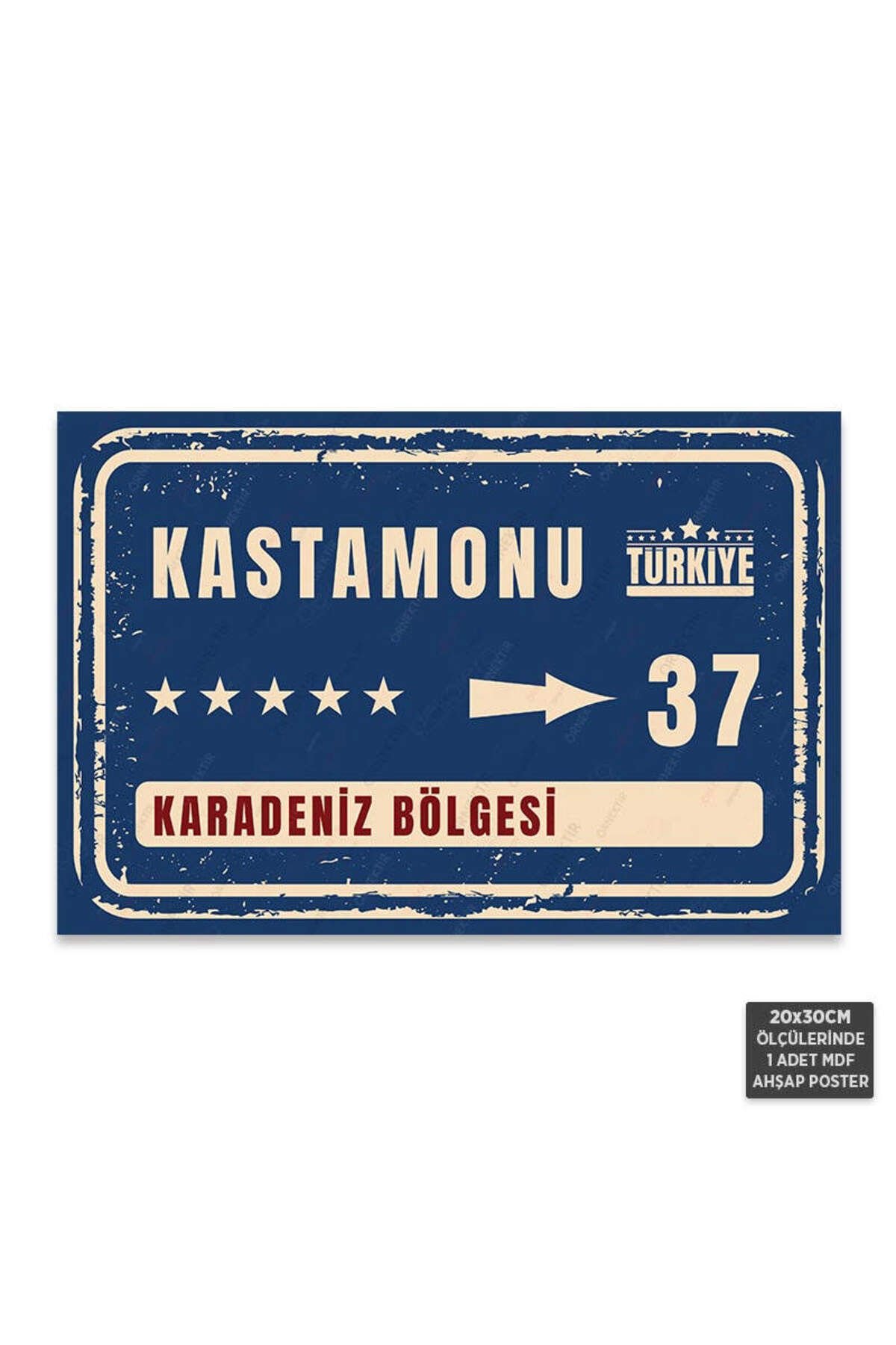 PT1104 - Kastamonu Şehir Tabelası Retro Mdf Ahşap Poster (20x30cm)