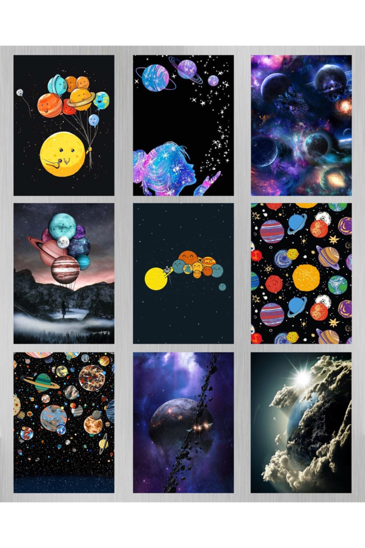 9 Parça Gezegen Tasarım Ahşap Tablo Seti