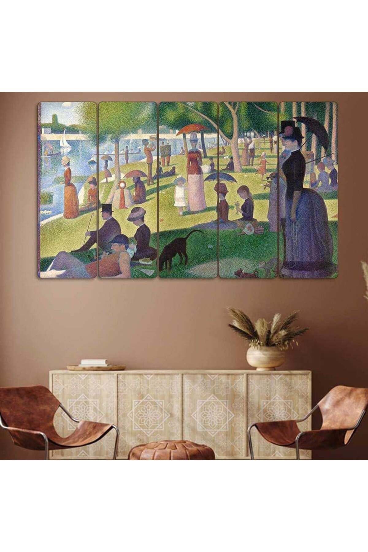 A Sunday Afternoon, Georges Seurat - 5 Parçalı Tablo