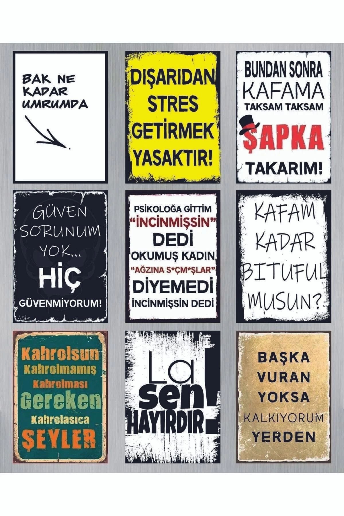 9 Parça Karışık Yazılı Ahşap Tablo Seti