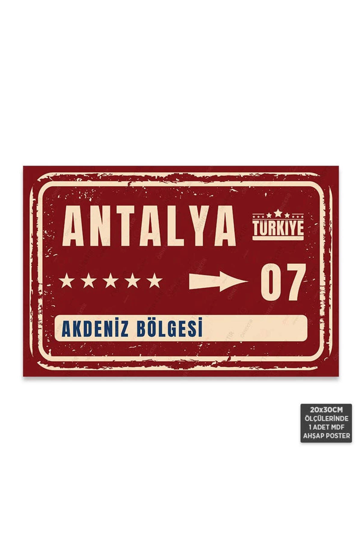 PT1043 - Antalya Şehir Tabelası Retro Mdf Ahşap Poster (20x30cm)