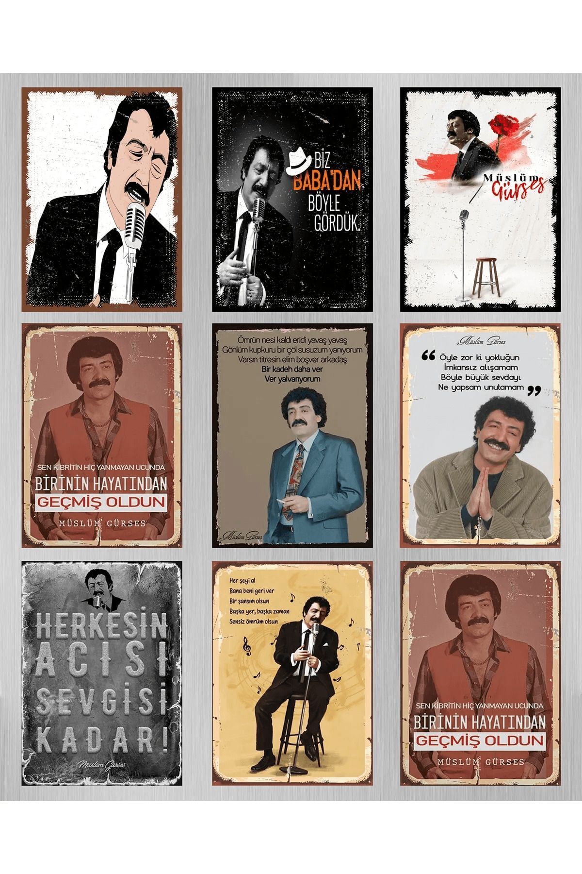 9 Parça Müslüm Gürses Tasarım Ahşap Tablo Seti