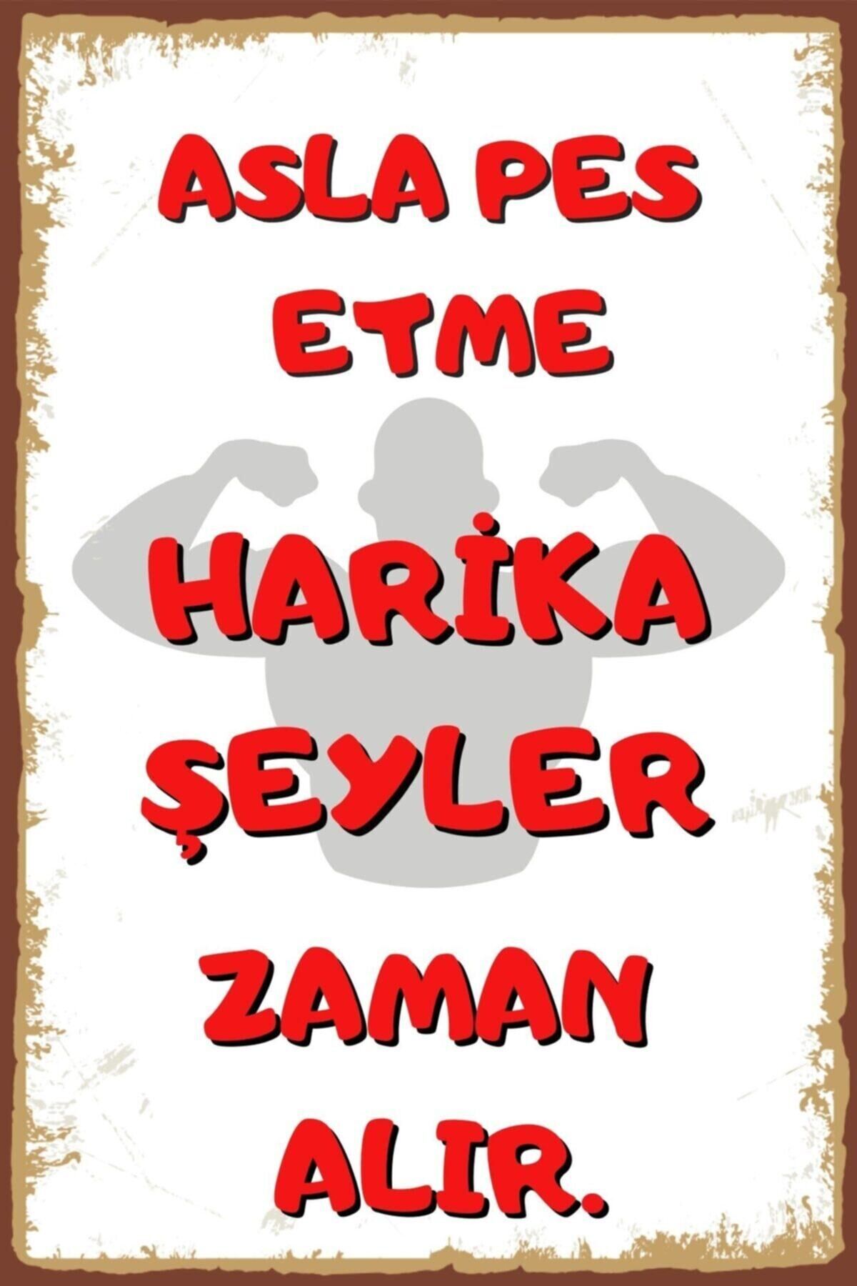 Asla Pes Etme Motive Edici Duvar Yazıları Retro Ahşap Poster