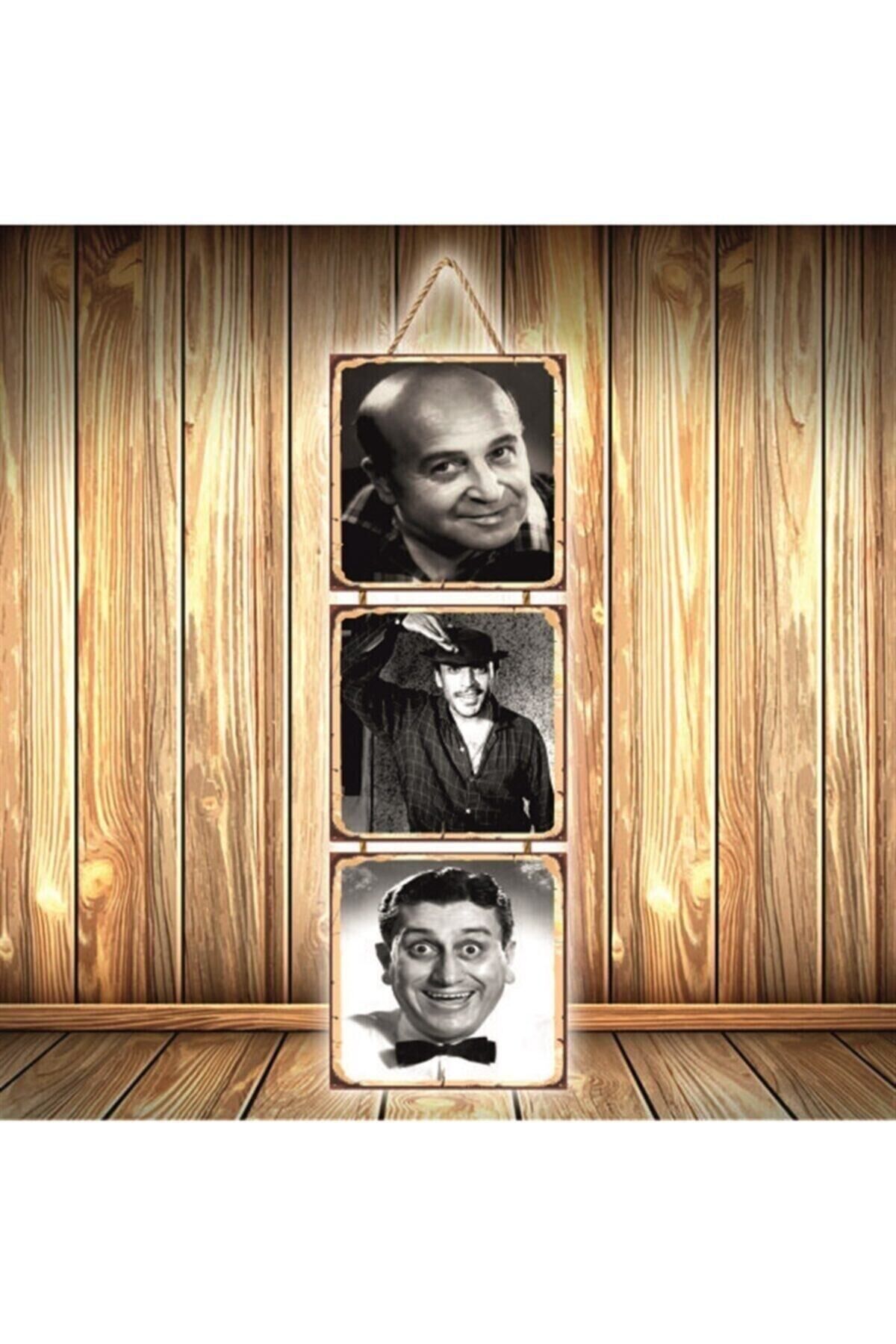 Yeşilçam Ustaları Tasarımlı Üçlü Retro Ahşap Poster Ü463