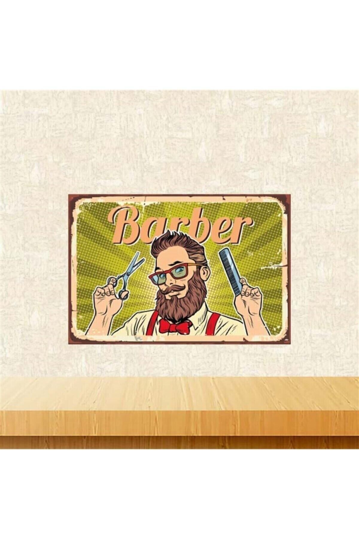 Barber 20-30 Cm Retro Ahşap Poster Tkfx4203