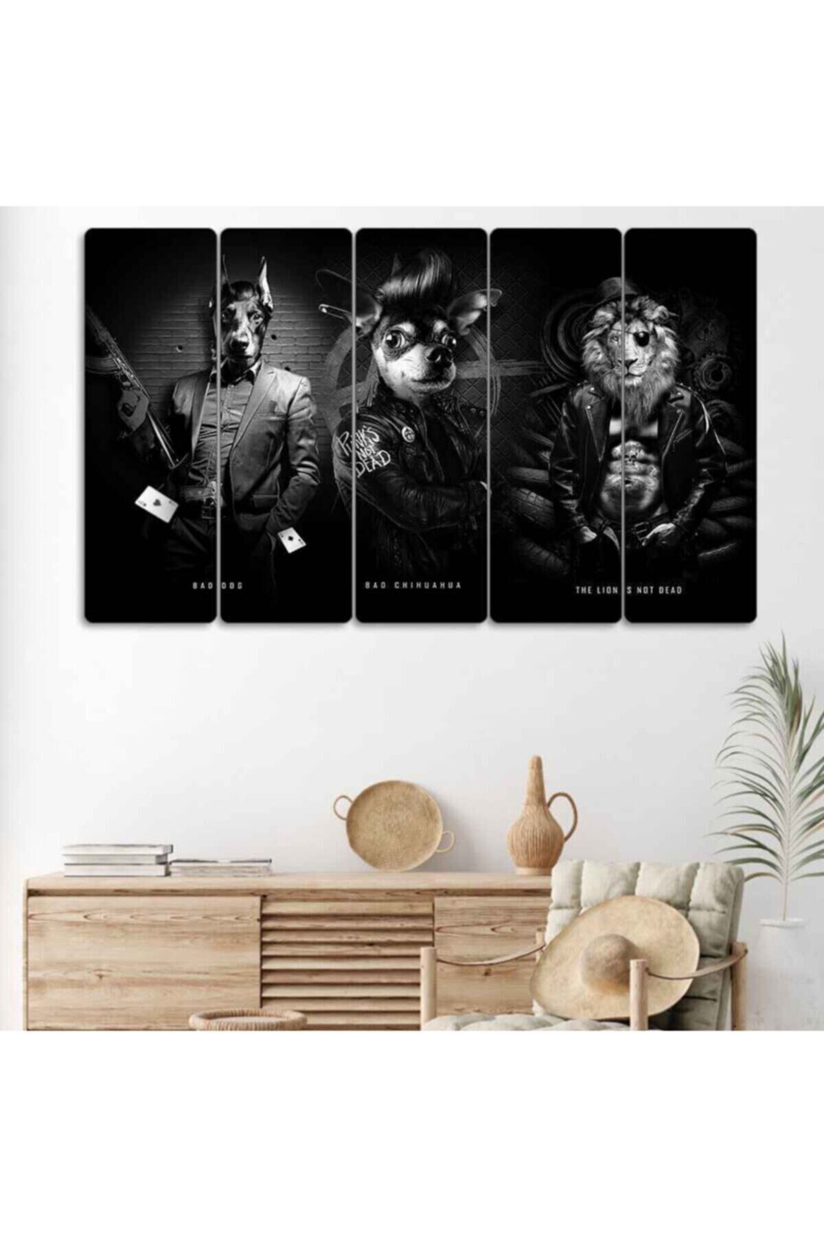 Köpek, Aslan - 5 Parçalı Tablo