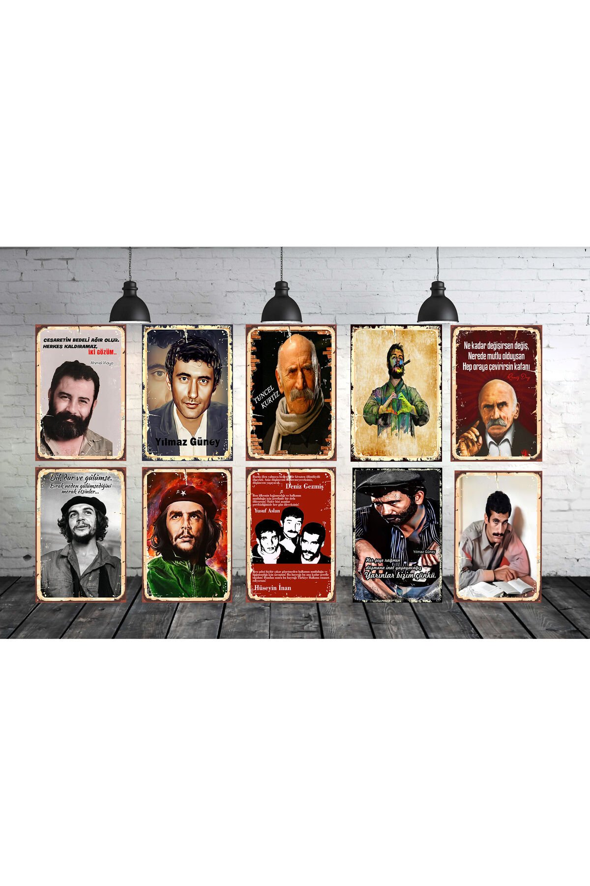 Yılmaz Güney Tuncel Kurtiz Ahmet Kaya Che Guevara 10 Parça 20 x 30 CM Retro Ahşap Tablo Seti 020
