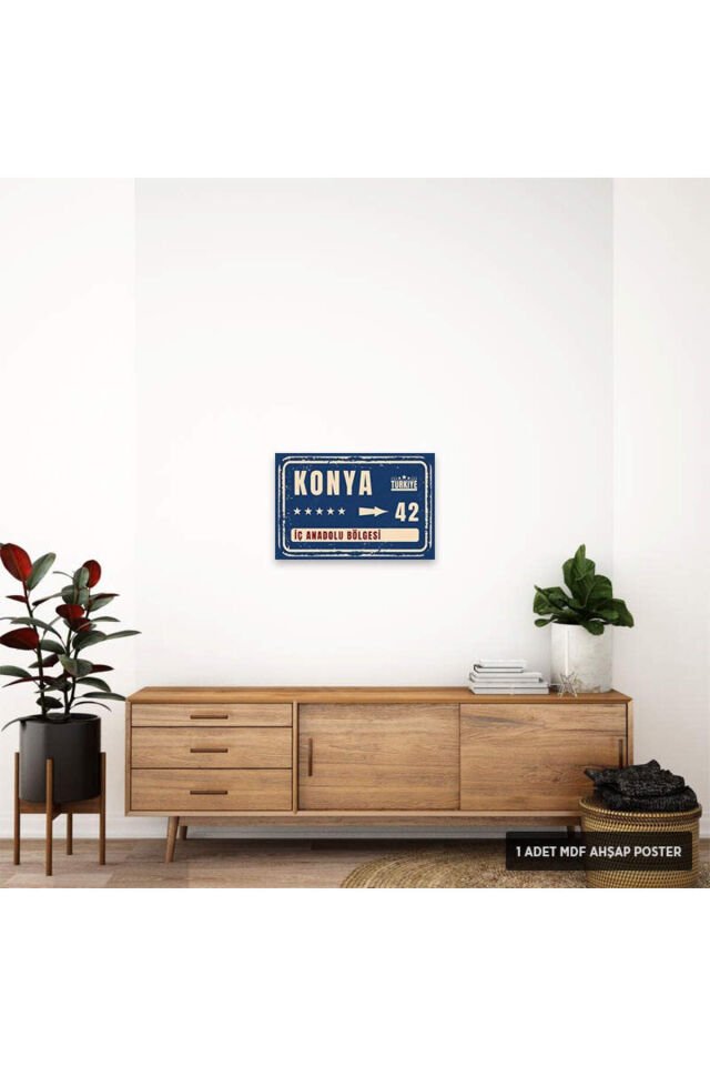 PT1116 - Konya Şehir Tabelası Retro Mdf Ahşap Poster (20x30cm)