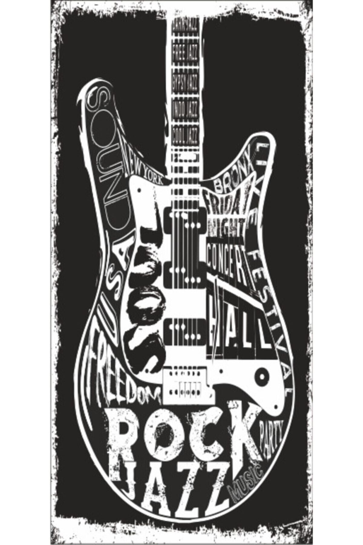 Rock Jazz Soul Gitar (10 Cm X 20 Cm) Mini Retro Ahşap Poster